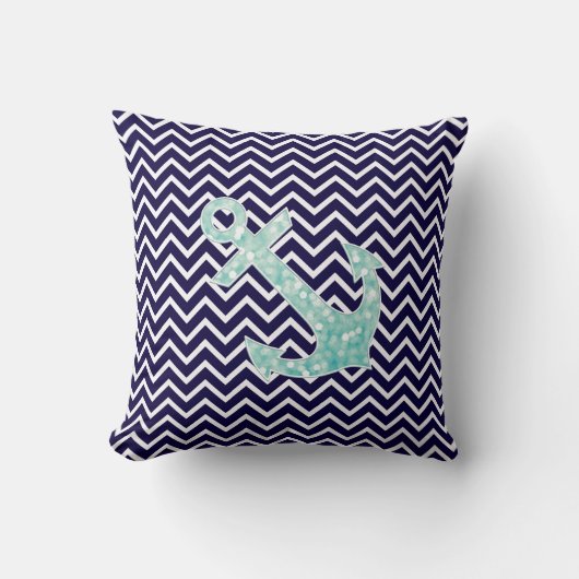 水および海軍航海のなグリッターの輝きのいかり クッション (正面)