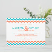 水および珊瑚のシェブロンのジグザグ形の結婚式招待状 招待状 (スタンド正面)