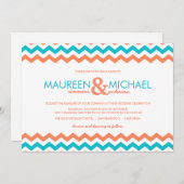 水および珊瑚のシェブロンのジグザグ形の結婚式招待状 招待状 (正面/裏面)