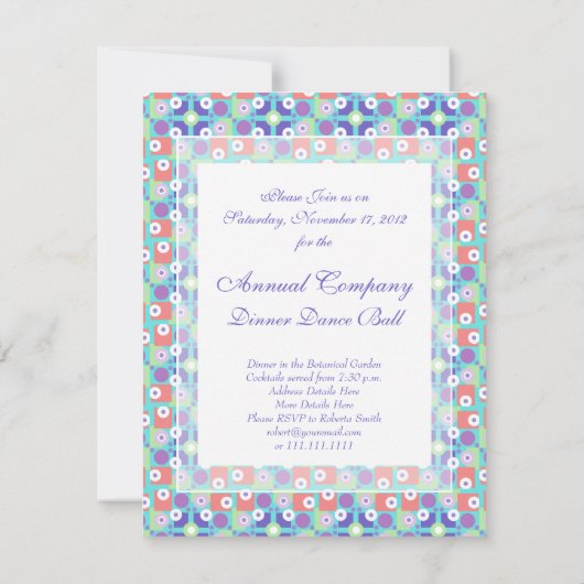 水および紫色の五十年代のレトロのシックなモダン 招待状 (裏面)