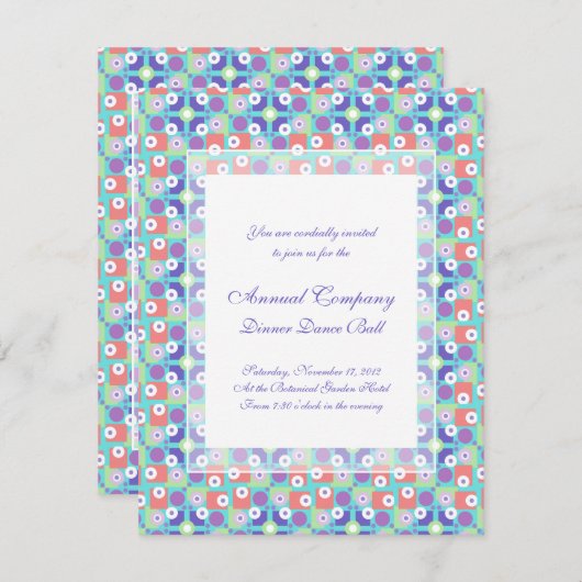 水および紫色の五十年代のレトロのシックなモダン 招待状 (正面/裏面)