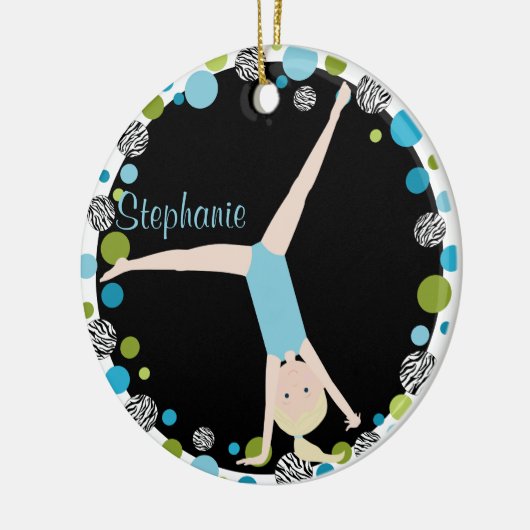 水および緑のパーソナライズの体育専門家のブロンドの女性 セラミックオーナメント (左)