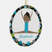 水および緑の星の体育専門家の黒い髪のポニーテール セラミックオーナメント (右)