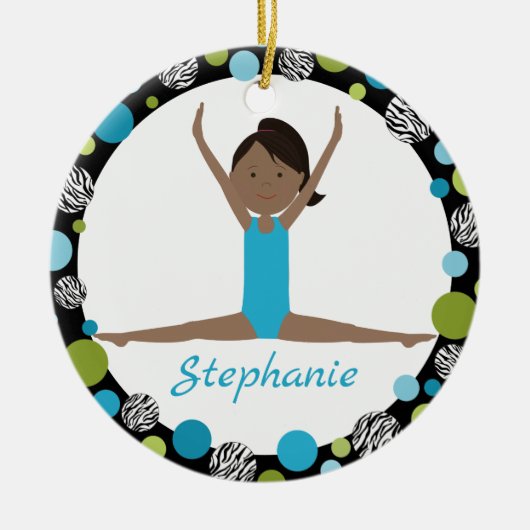水および緑の星の体育専門家の黒い髪のポニーテール セラミックオーナメント (正面)