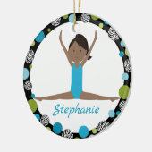 水および緑の星の体育専門家の黒い髪のポニーテール セラミックオーナメント (左)
