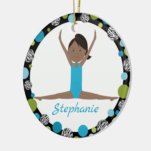水および緑の星の体育専門家の黒い髪のポニーテール セラミックオーナメント (左)
