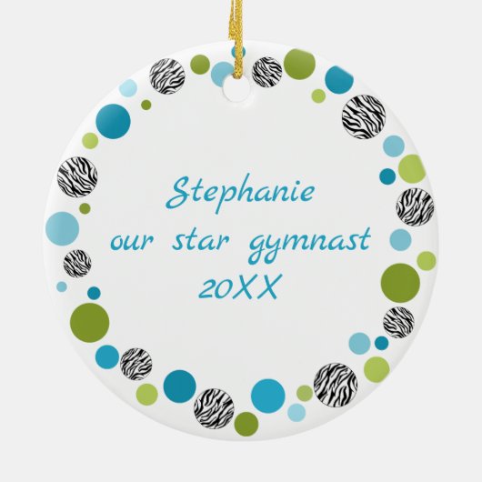 水および緑の星の体育専門家の黒い髪のポニーテール セラミックオーナメント (裏面)