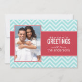 水および赤くシックなシェブロンのカスタムのホリデーカード シーズンカード (正面)