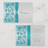 水および銀の花の披露宴カード エンクロージャーカード (正面/裏面)