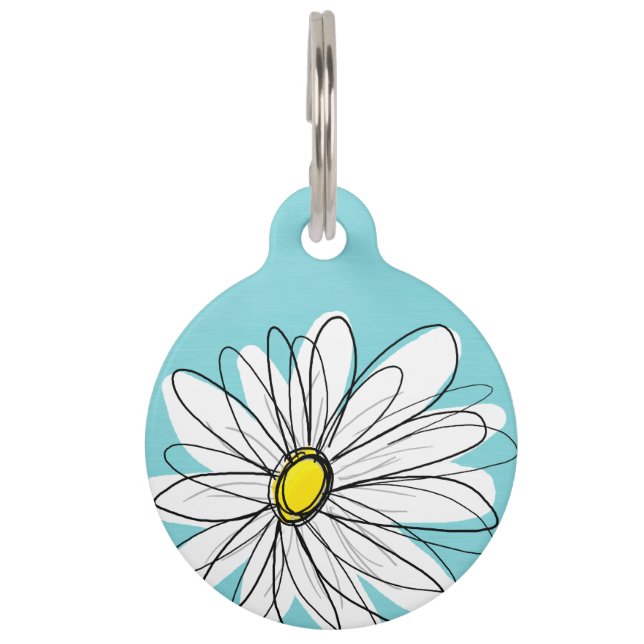 水および黄色のお洒落なデイジーのカスタムの文字 ペット　ネームタグ (正面)