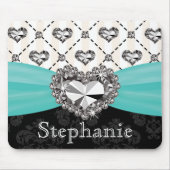 水および黒いダマスク織のダイヤモンドのマウスパッドのラインストーン マウスパッド (正面)