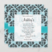 水および黒いダマスク織のSweet sixteenの招待状 招待状 (正面/裏面)