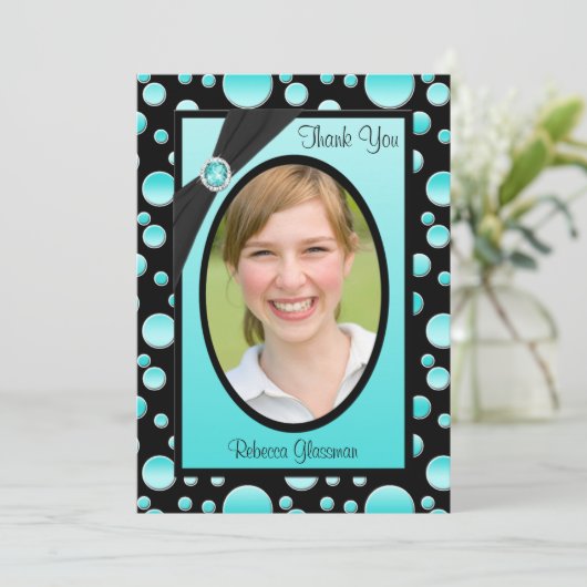 水および黒い水玉模様の写真のサンキューカード サンキューカード (スタンド正面)