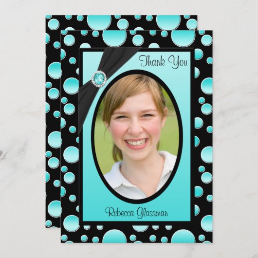 水および黒い水玉模様の写真のサンキューカード サンキューカード (正面/裏面)