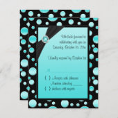 水および黒い水玉模様RSVPカード 出欠カード (正面/裏面)