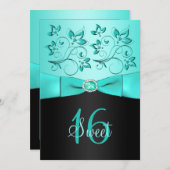 水および黒い花のSweet sixteenの招待状 招待状 (正面/裏面)