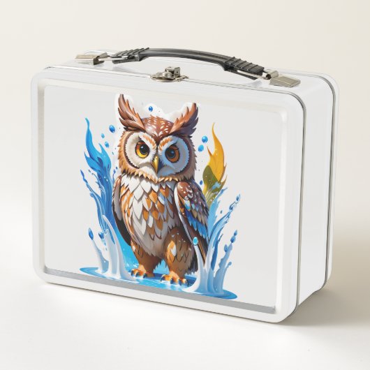 水お洒落の飛沫を伴うフクロクマ メタルランチボックス (正面)