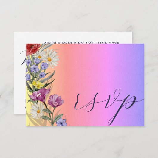 水お洒落彩野花カラフル結婚の 出欠カード (正面/裏面)