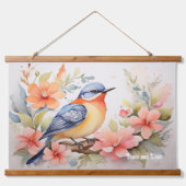 水お洒落彩鳥フローラアート 吊り下げ型タペストリー (正面)