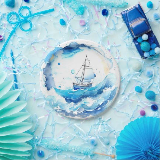 水お洒落航海の色の男の子のシャワー ペーパープレート (パーティー)