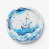 水お洒落航海の色の男の子のシャワー ペーパープレート (正面)