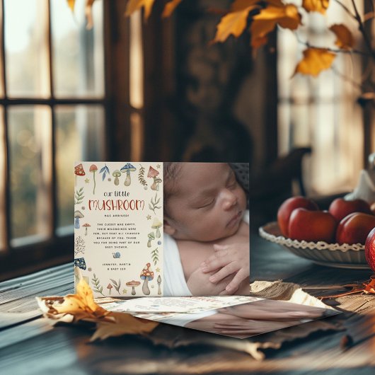 水お洒落色きのこ赤ちゃんシャワー サンキューカード