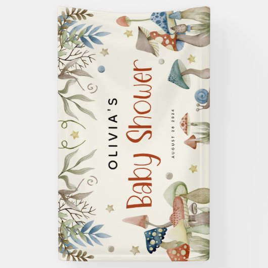 水お洒落色きのこ赤ちゃんシャワー 横断幕 (縦)