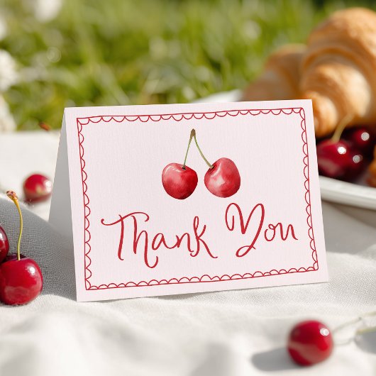 水お洒落色さくらんぼベビーシャワー サンキューカード