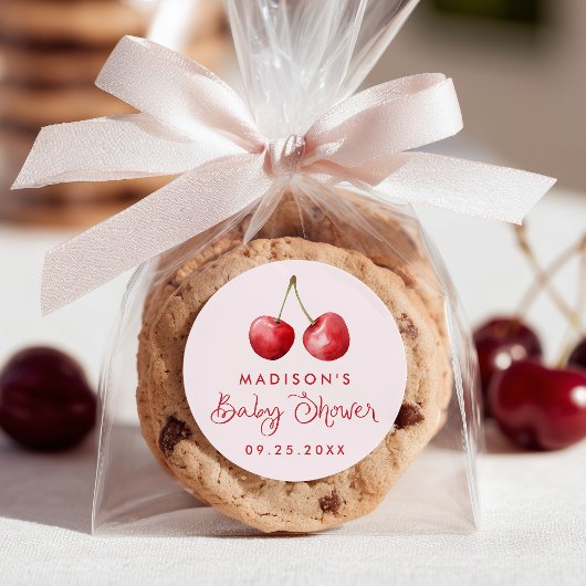 水お洒落色さくらんぼベビーシャワー ラウンドシール