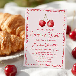 水お洒落色さくらんぼベビーシャワー 招待状