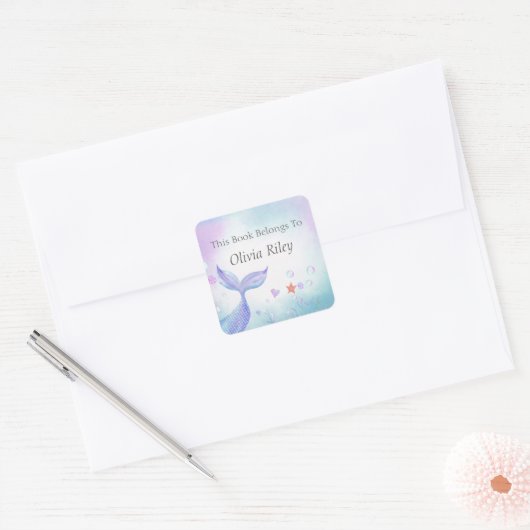 水お洒落色の人魚この本は次のものだ スクエアシール (封筒)