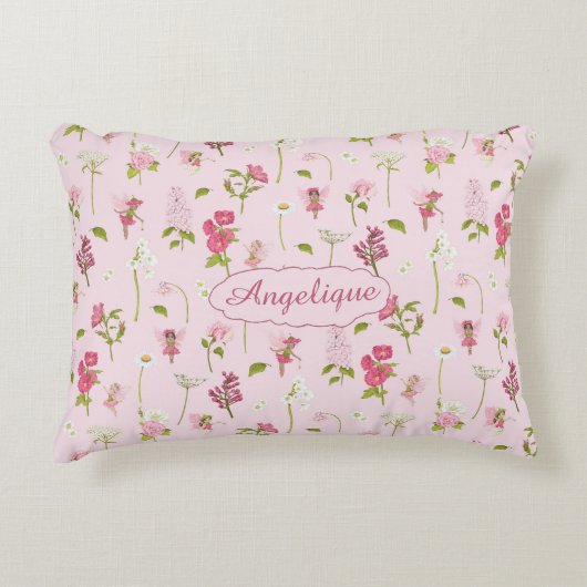 水お洒落色の妖精&花ピンク アクセントクッション (正面)