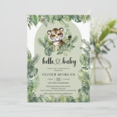 水お洒落色の熱帯の緑のかわいい虎 招待状 (スタンド正面)