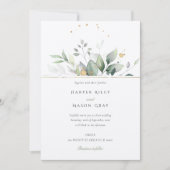 水お洒落色の緑と金ゴールドの結婚葉 招待状 (正面)