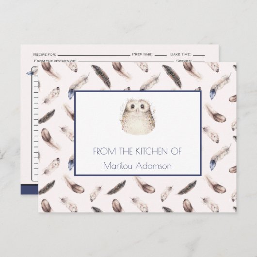 水お洒落色の羽とフクロウレシピ | ポストカード (正面/裏面)