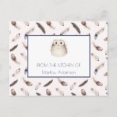 水お洒落色の羽とフクロウレシピ | ポストカード (正面)