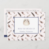 水お洒落色の羽とフクロウレシピ | ポストカード (正面/裏面)