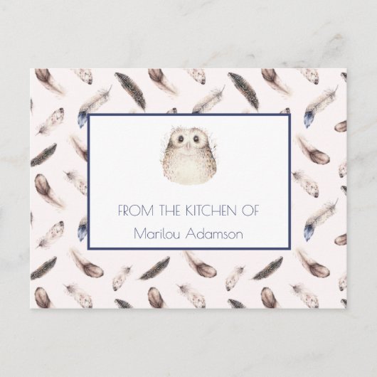 水お洒落色の羽とフクロウレシピ | ポストカード (正面)