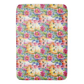 水お洒落色の花と猫カラフル バスマット (正面縦)