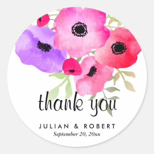 水お洒落色の花結婚様 ラウンドシール (正面)