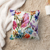 水お洒落色の花（モノグラム） クッション (ブランケット)