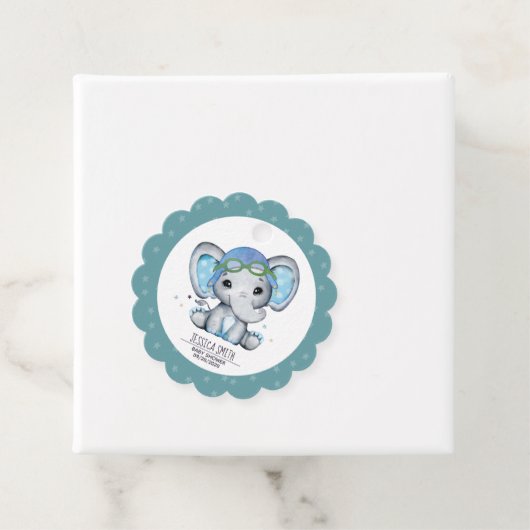 水お洒落色の象の飛行機の赤ちゃんシャワー フェイバータグ (インサイチュ)