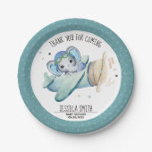 水お洒落色の象の飛行機の赤ちゃんシャワー ペーパープレート (正面)