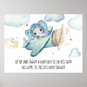 水お洒落色の象の飛行機の赤ちゃんシャワー ポスター (正面)