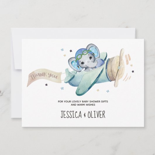 水お洒落色の象の飛行機 招待状 (正面)