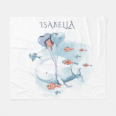 水お洒落色の鯨とパーソナライズされた魚 フリースブランケット (正面(横))