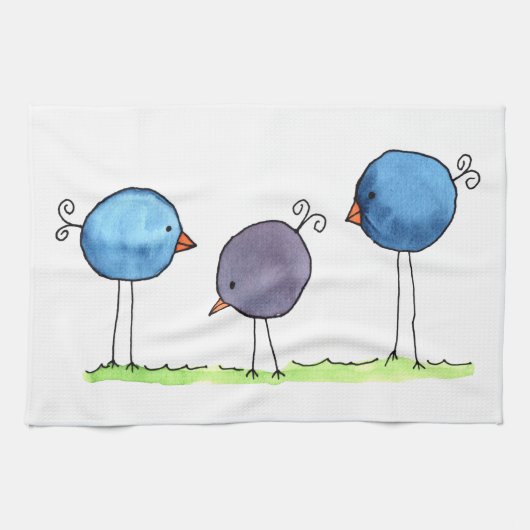 水お洒落色の鳥3 キッチンタオル (横)
