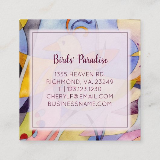 水お洒落色の鳥 スクエア名刺 (裏面)