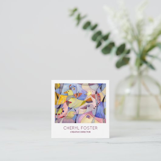 水お洒落色の鳥 スクエア名刺 (スタンド正面)