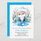 水お洒落色オッタブルーボーイベビーシャワー 招待状 (正面/裏面)